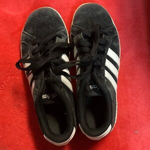 Kids adidas Black Suede Sneakers with White Three Stripes